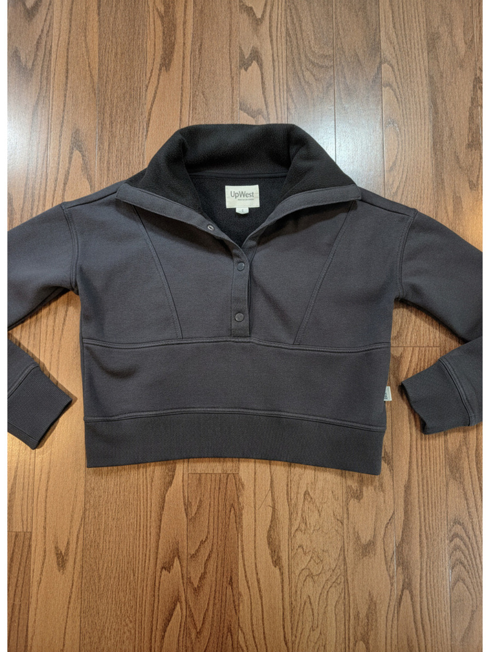 UpWest Dark Gray Pullover Sweatshirt with Snap Button Collar, Size S